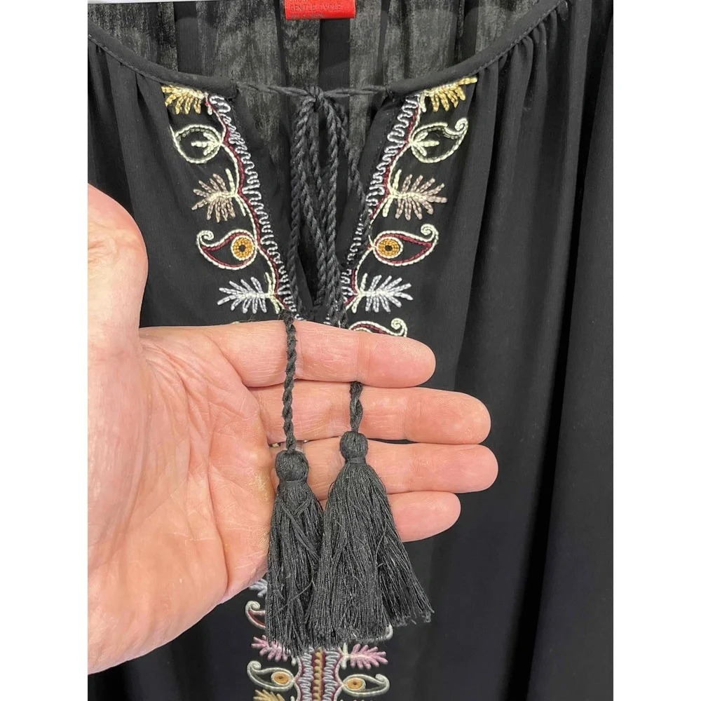 V Cristina Black‎ Sheer Paisley Embroidered Tunic Long Sleeve Top Womens XL - Picture 3 of 11